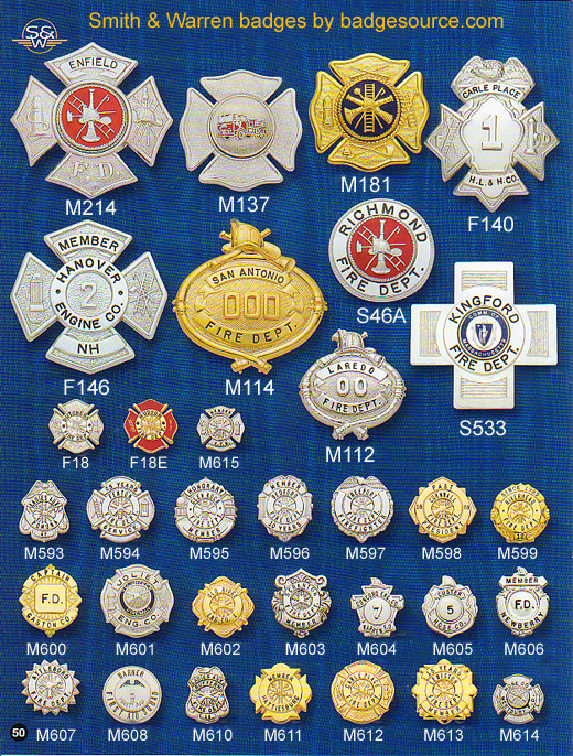 Fire service pins and badges